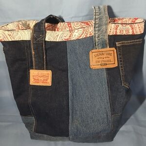 Denim Tote Bag Upcycled Handmade Washable
